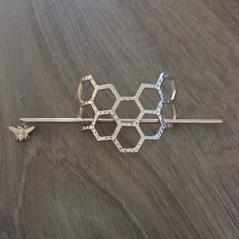 Honeycomb and Bee‎ Gold Hair Pin and Bar NWT